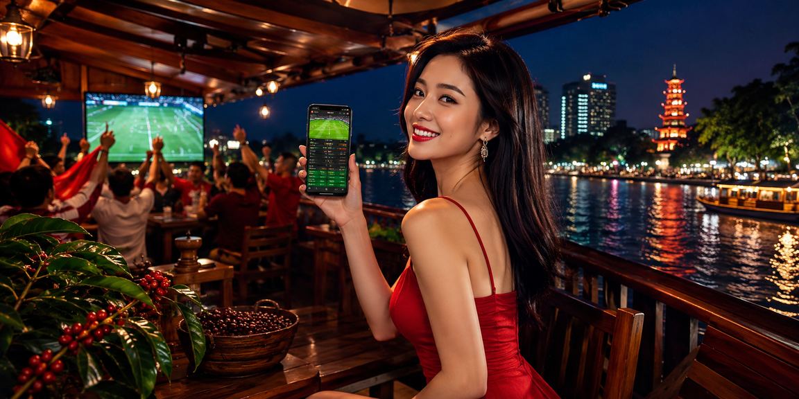 Người dùng Hà Nội vừa uống cà phê vừa theo dõi kèo bóng đá qua điện thoại